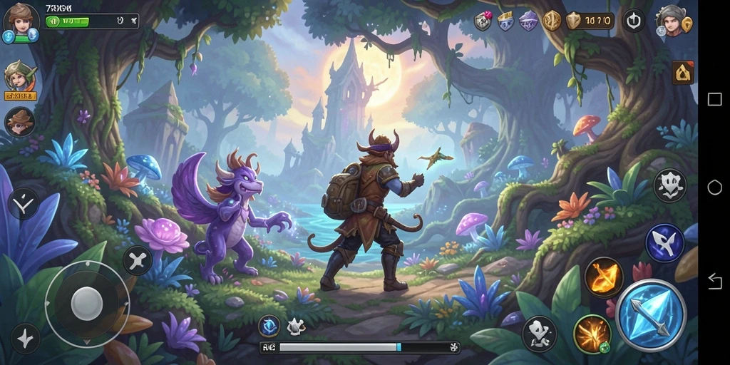 Screenshot gameplay 73K menampilkan petualangan menakjubkan di dunia fantasi.