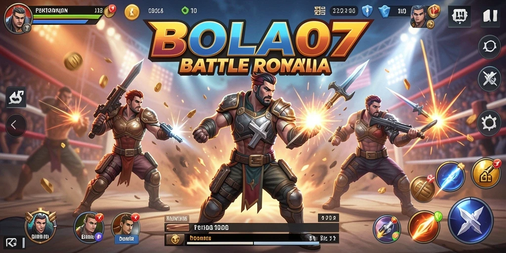 Screenshot gameplay BOLA07 yang penuh aksi dan strategi Battle Royale.