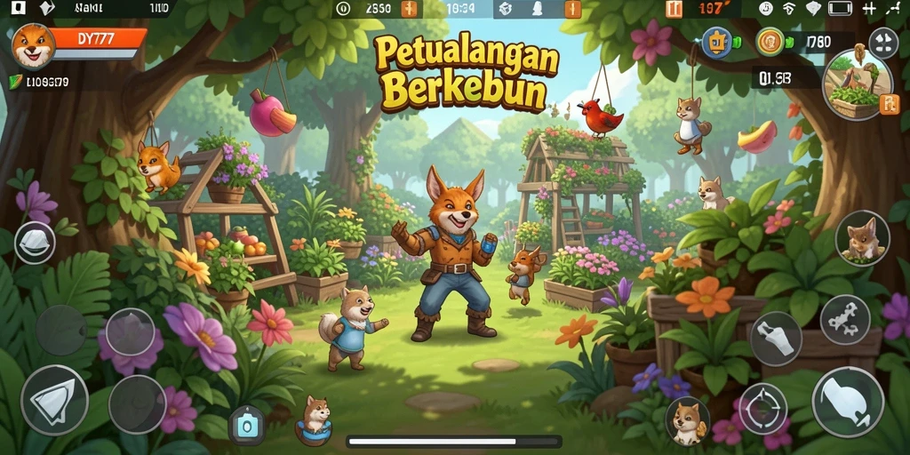 Tampilan gameplay seru dalam DY777 dengan aktivitas berkebun.