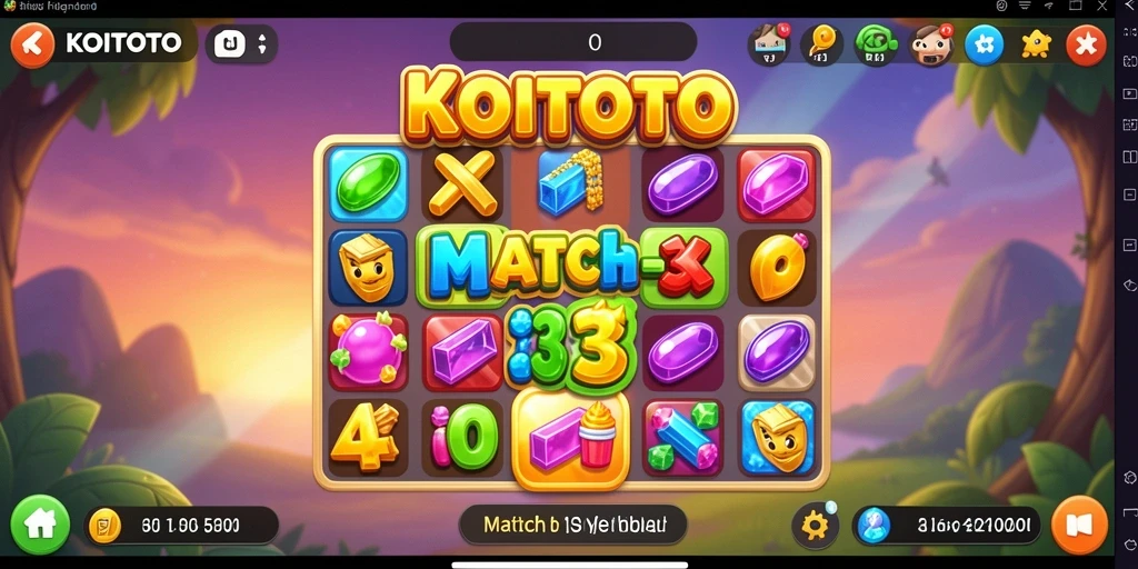 Tampilan gameplay KOITOTO yang menarik dengan elemen Match-3 yang berwarna-warni.