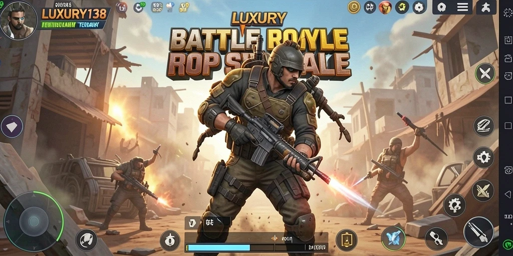 Screenshot gameplay LUXURY138 menampilkan aksi mendebarkan dalam pertarungan Battle Royale.