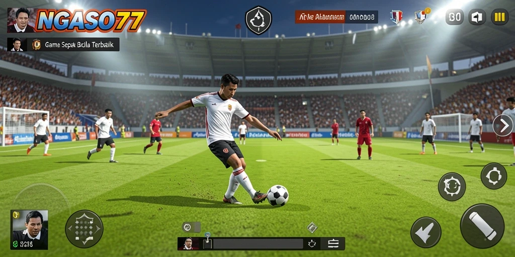 Screenshot gameplay NGASO77 menampilkan aksi seru pertandingan sepak bola.