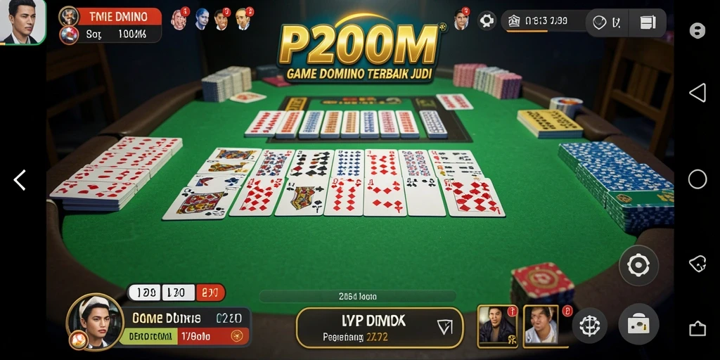 Screenshot gameplay P200M menampilkan suasana permainan Domino yang menegangkan.