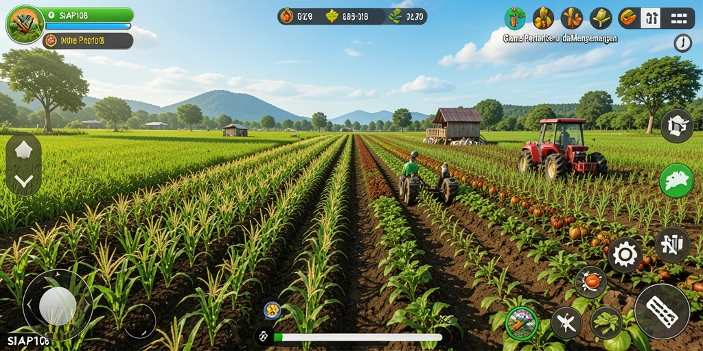 Screenshot utama SIAP108 menampilkan gameplay bertani yang seru dan interaktif.