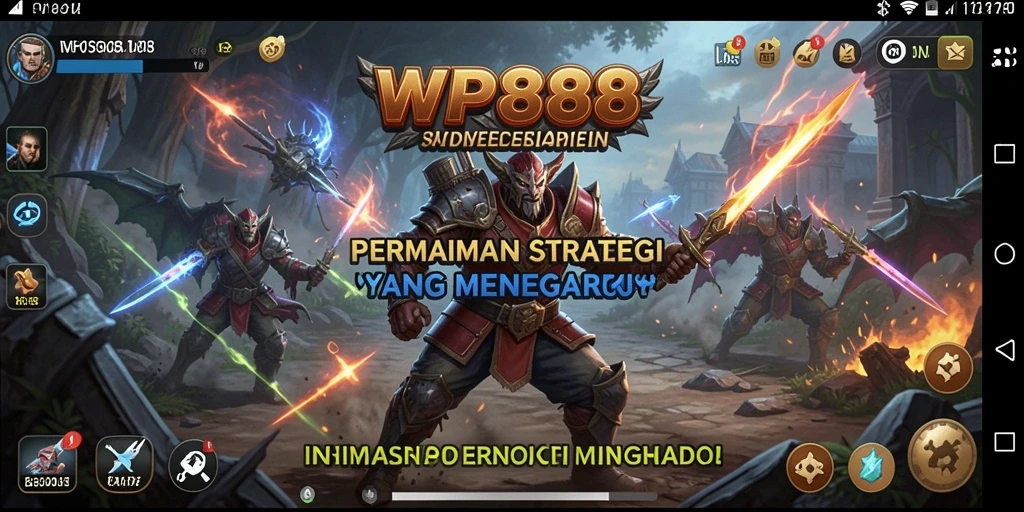 Screenshot utama WP888 menampilkan pertempuran strategis yang mendebarkan.